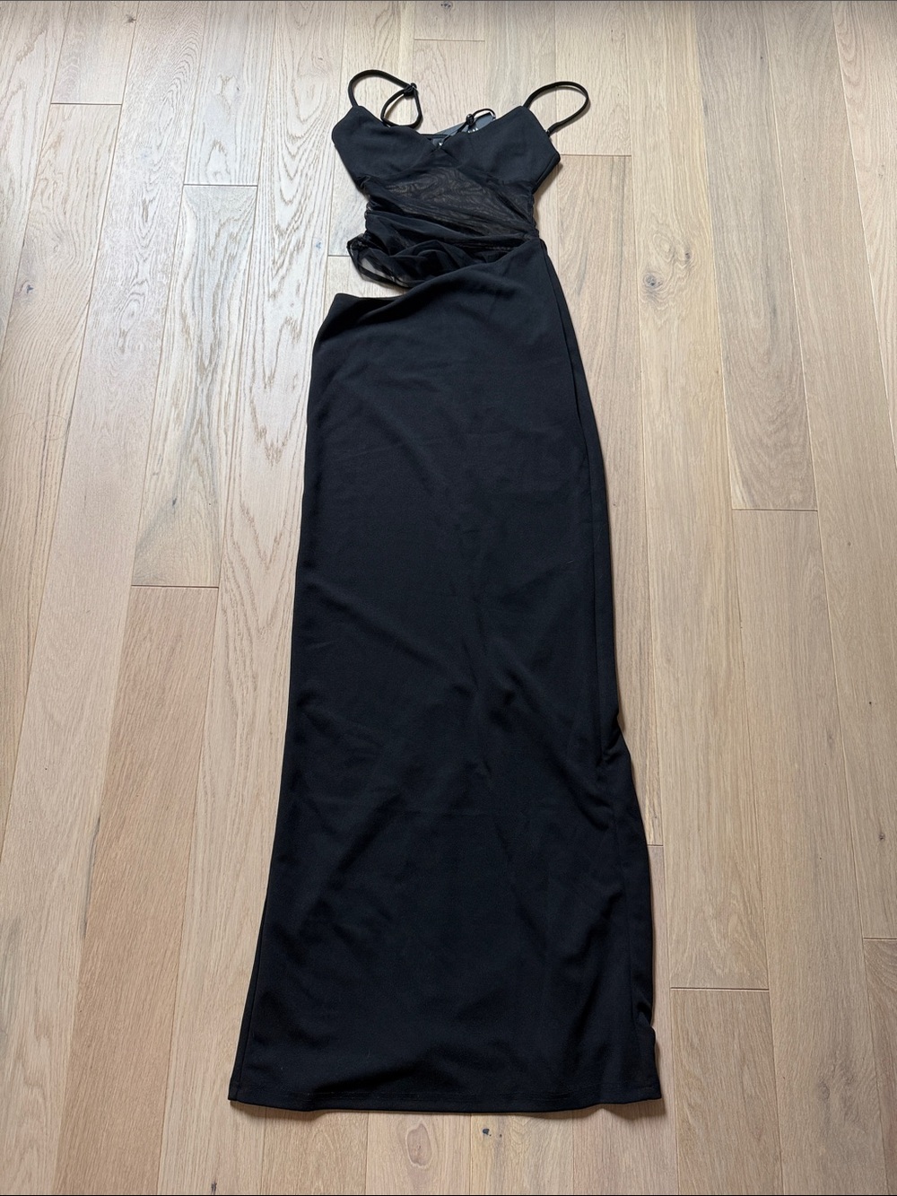 White Fox Boutique Call Me Up Tank Maxi Dress Black Sheer Mesh Panel Going Out - Picture 5 of 9